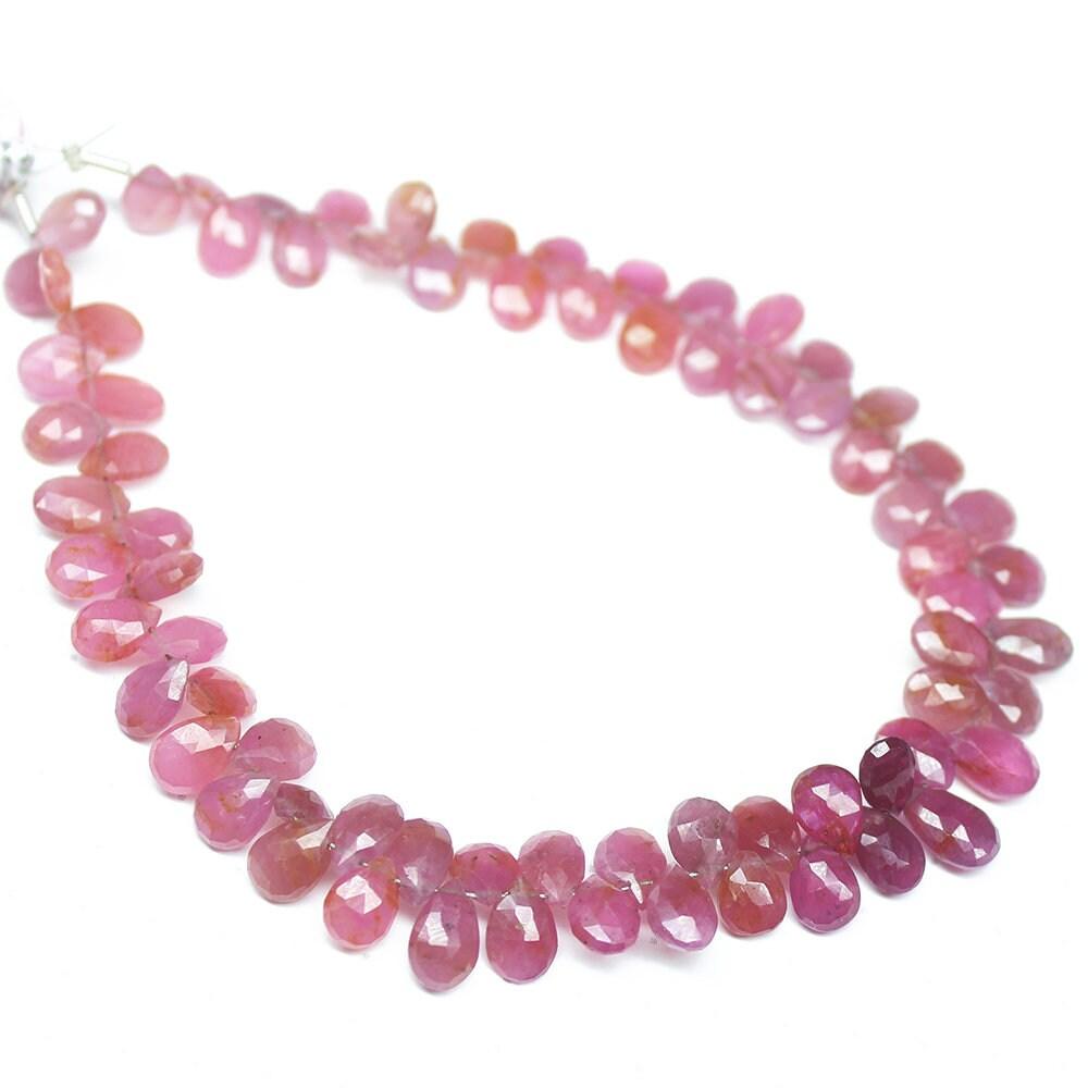 10 Beads,Finest Quality,Natural Pink Sapphire Faceted Pear Shaped Briolette,Size 9-10mm - Jalvi & Co.