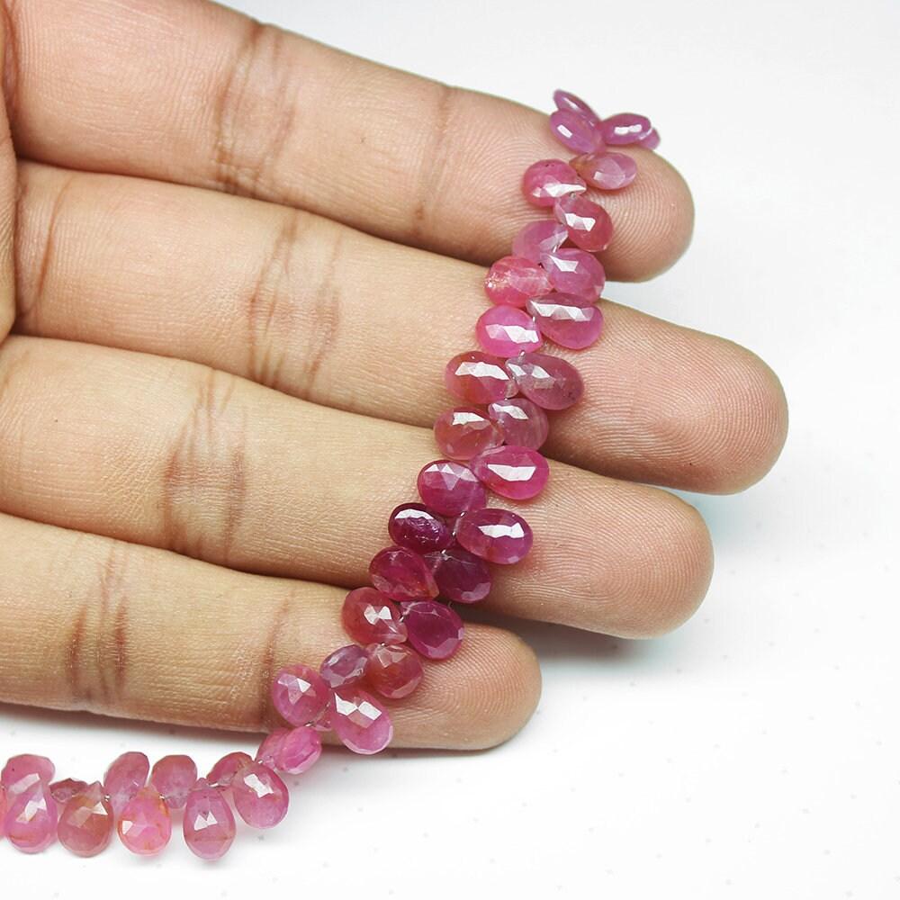 10 Beads,Finest Quality,Natural Pink Sapphire Faceted Pear Shaped Briolette,Size 9-10mm - Jalvi & Co.