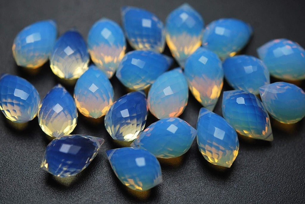 10 -Finest Quality Opal Blue Quartz Faceted Dew Drops Shape Briolette's, 14X8Size, - Jalvi & Co.