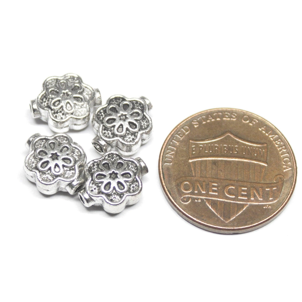 10 Floral Spacer Beads Antique Silver Tone Flower Bead - SC154 - Jalvi & Co.