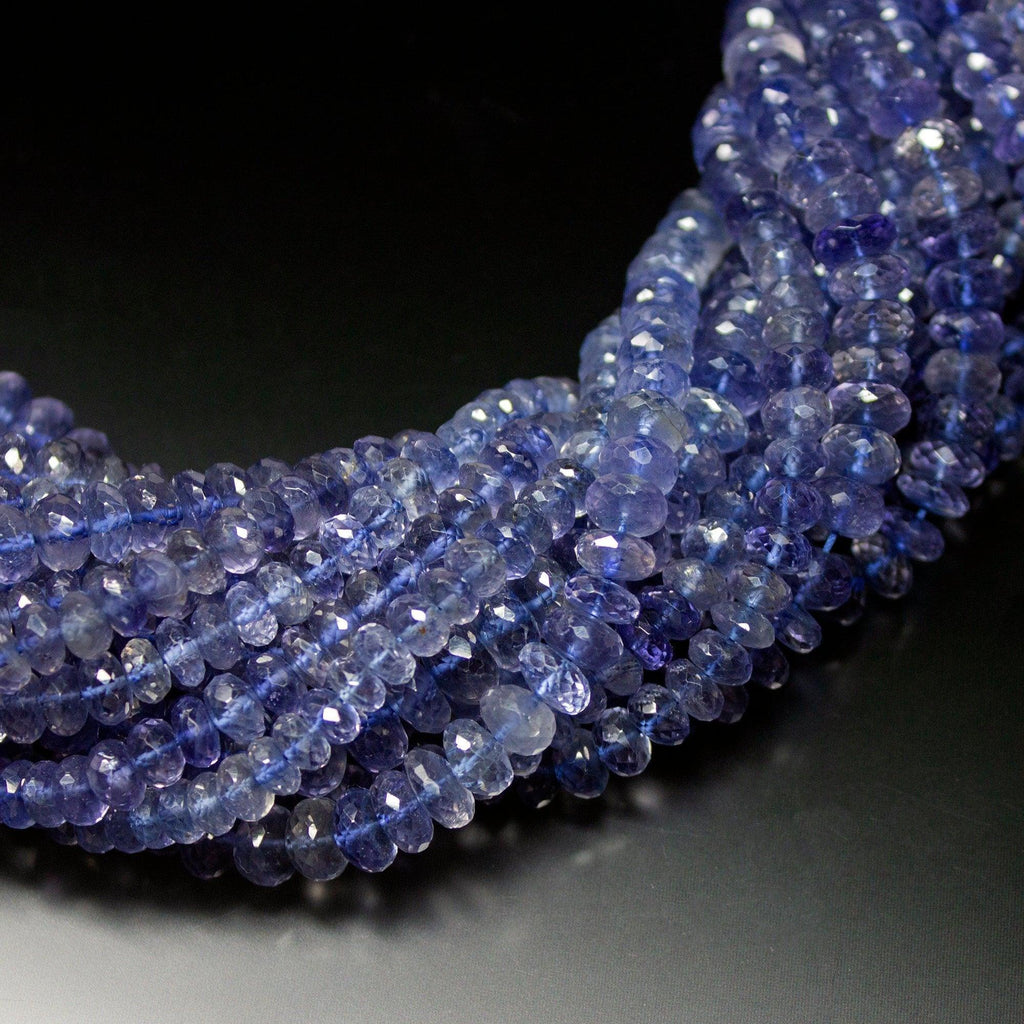 10" Full Strand, Blue Iolite Water Sapphire Faceted Rondelle Shape Gemstone Beads, Iolite Beads, 5-9mm - Jalvi & Co.