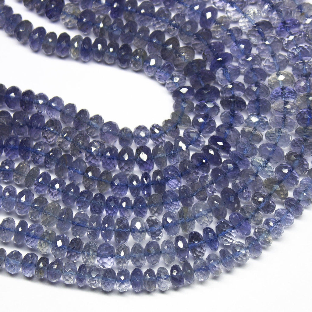 10" Full Strand, Blue Iolite Water Sapphire Faceted Rondelle Shape Gemstone Beads, Iolite Beads, 5-9mm - Jalvi & Co.