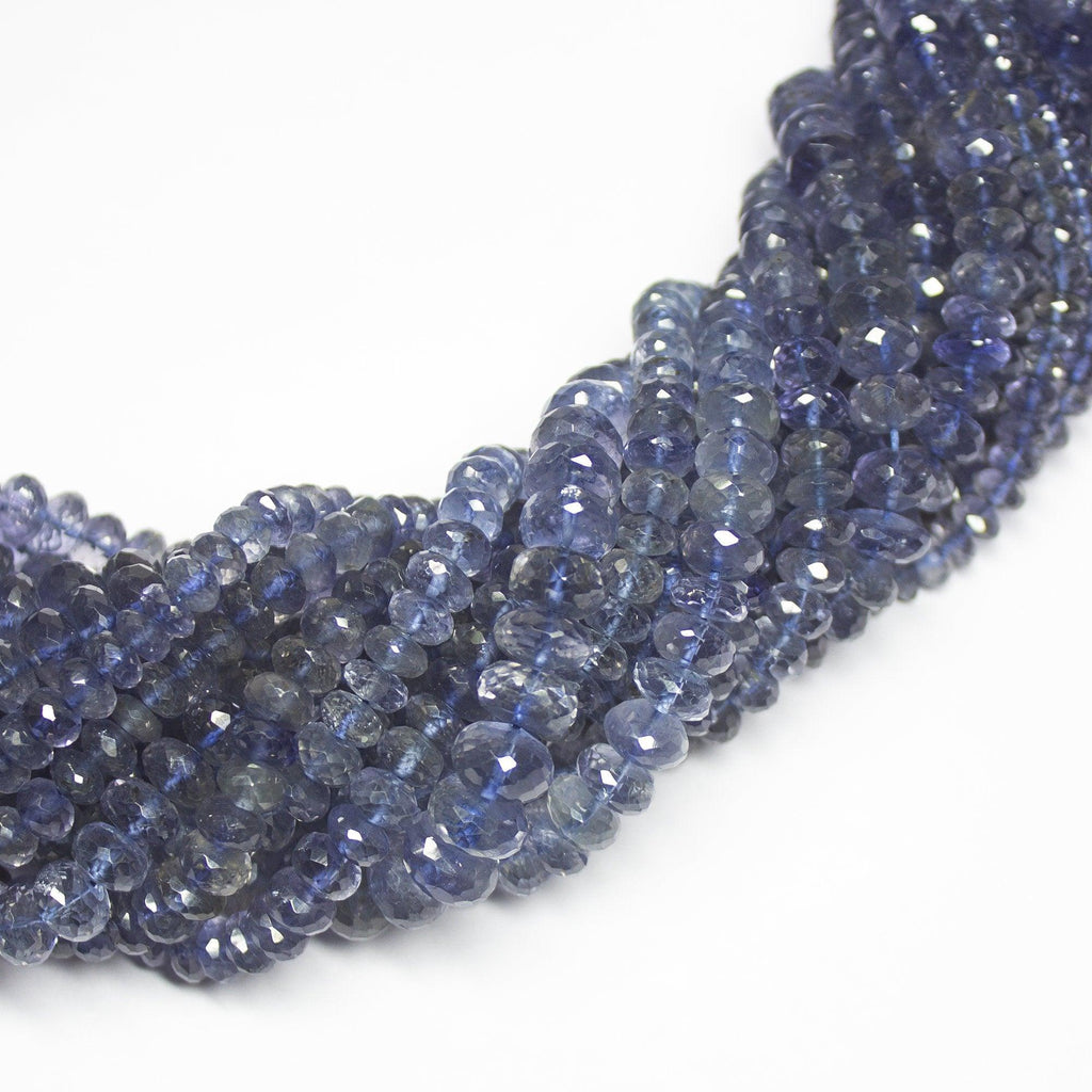 10" Full Strand, Blue Iolite Water Sapphire Faceted Rondelle Shape Gemstone Beads, Iolite Beads, 5-9mm - Jalvi & Co.