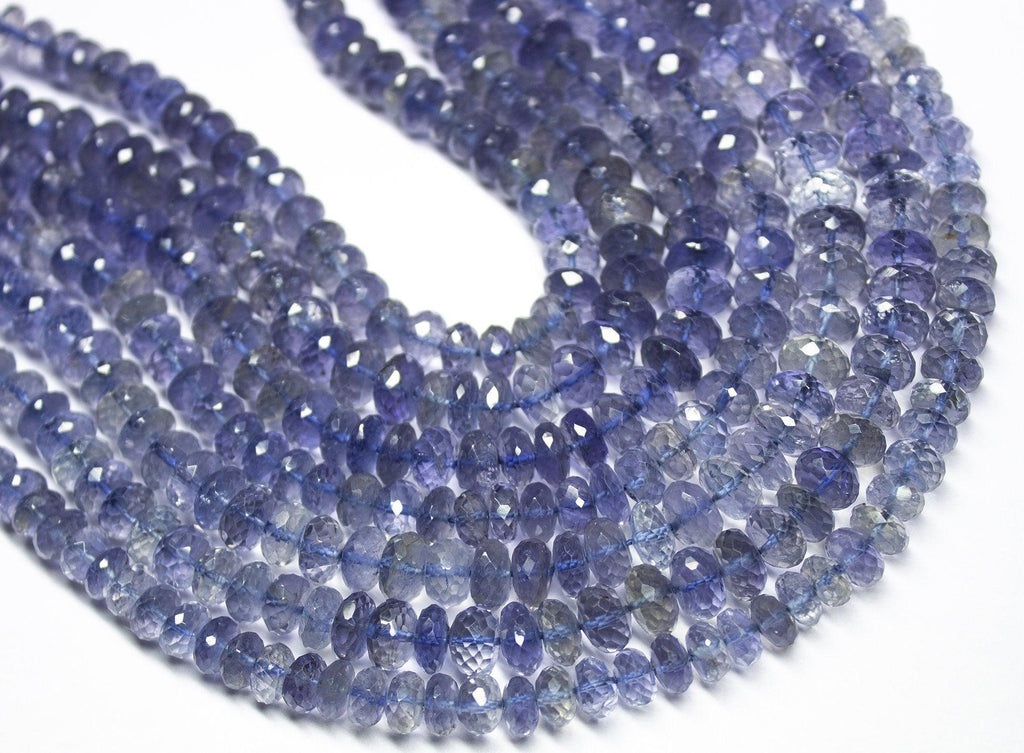 10" Full Strand, Blue Iolite Water Sapphire Faceted Rondelle Shape Gemstone Beads, Iolite Beads, 5-9mm - Jalvi & Co.