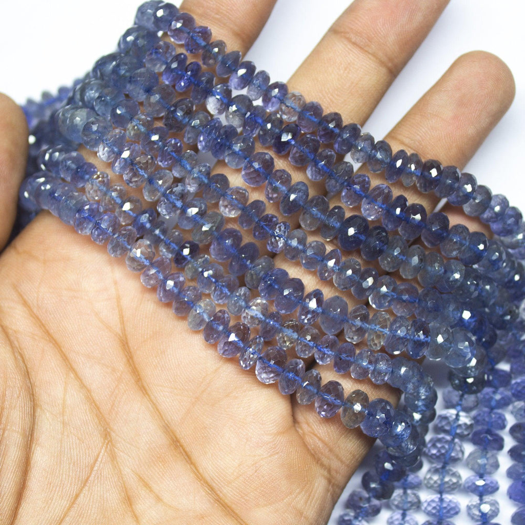 10" Full Strand, Blue Iolite Water Sapphire Faceted Rondelle Shape Gemstone Beads, Iolite Beads, 5-9mm - Jalvi & Co.