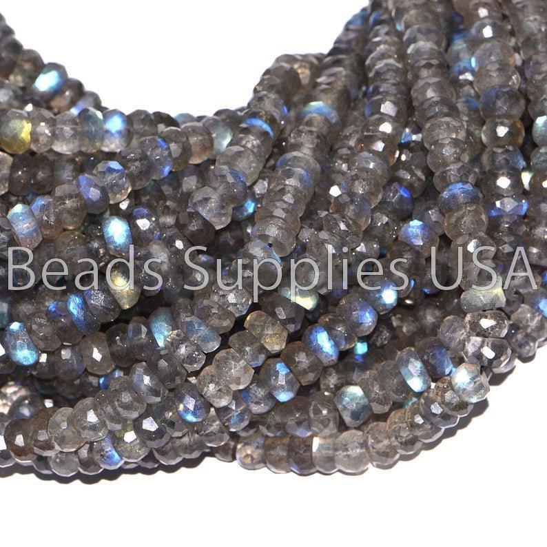 10" Full Strand, Labradorite Faceted Rondelle Shape Gemstone Beads, Labradorite Beads, 6-7mm - Jalvi & Co.