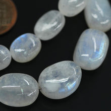 Load image into Gallery viewer, 10 inch, 10-16mm, Natural Rainbow Blue Moonstone Smooth Tumble Gemstone Beads - Jalvi &amp; Co.