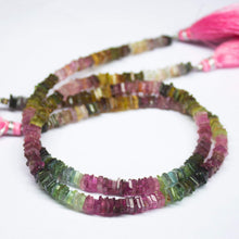 Load image into Gallery viewer, 10 inch, 4mm, Multi Tourmaline Smooth Heishi Square Beads Necklace, Tourmaline Beads - Jalvi &amp; Co.