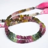 10 inch, 4mm, Multi Tourmaline Smooth Heishi Square Beads Necklace, Tourmaline Beads