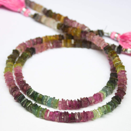 10 inch, 4mm, Multi Tourmaline Smooth Heishi Square Beads Necklace, Tourmaline Beads - Jalvi & Co.