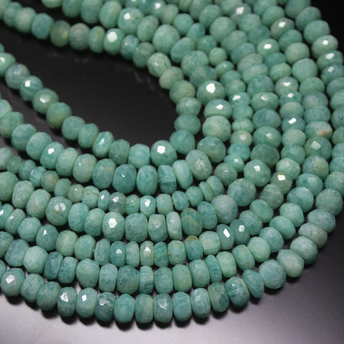 10 inch, 5.5-6.5mm, Natural Amazonite Faceted Rondelle Shape Gemstone Beads Strand, Amazonite Beads - Jalvi & Co.