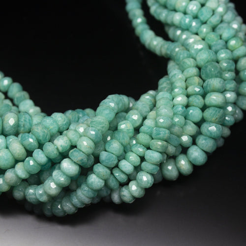 10 inch, 5.5-6.5mm, Natural Amazonite Faceted Rondelle Shape Gemstone Beads Strand, Amazonite Beads - Jalvi & Co.