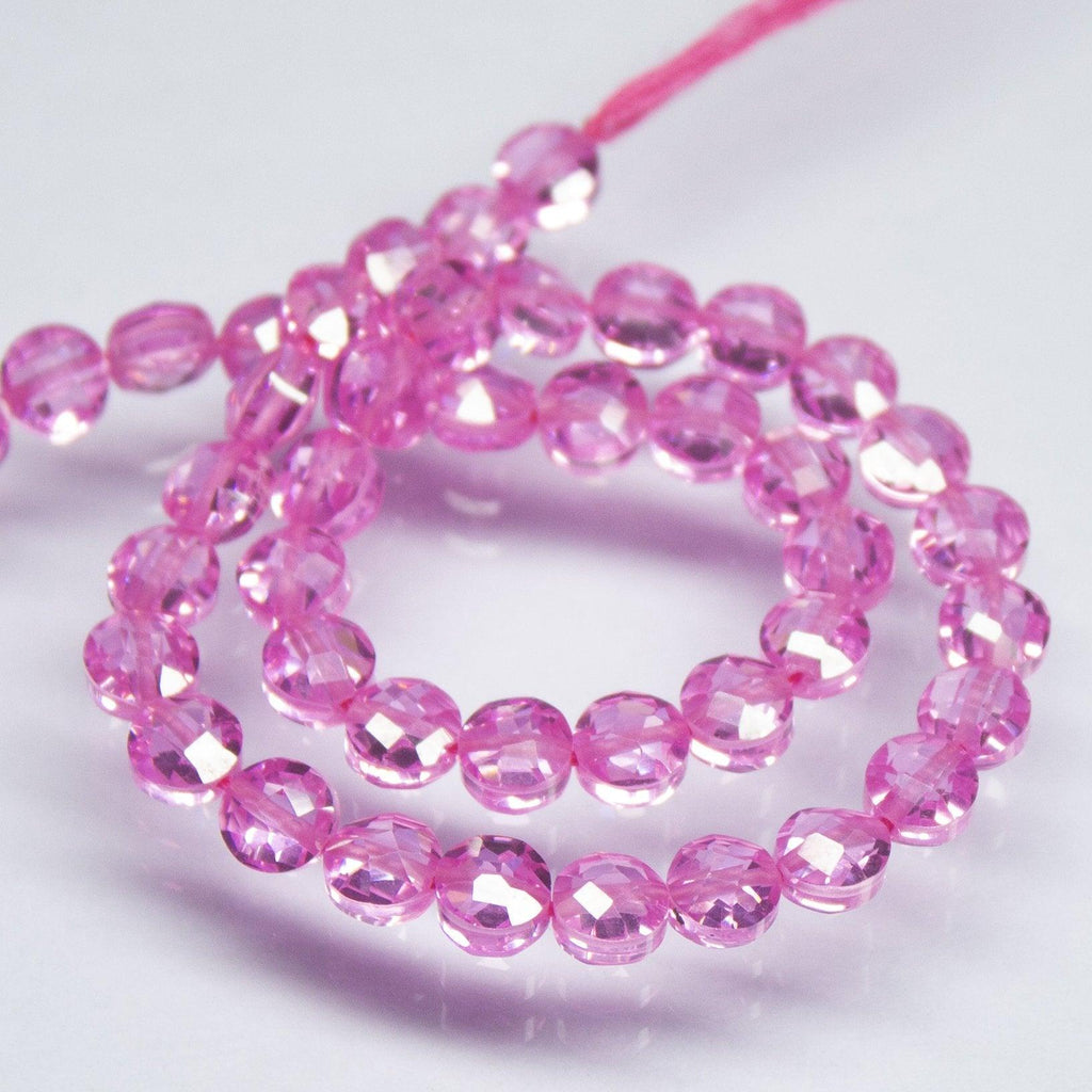 10 inch, 5mm, Natural Light Pink Zircon Round Coin Briolette Shape Beads, Zircon Bead - Jalvi & Co.