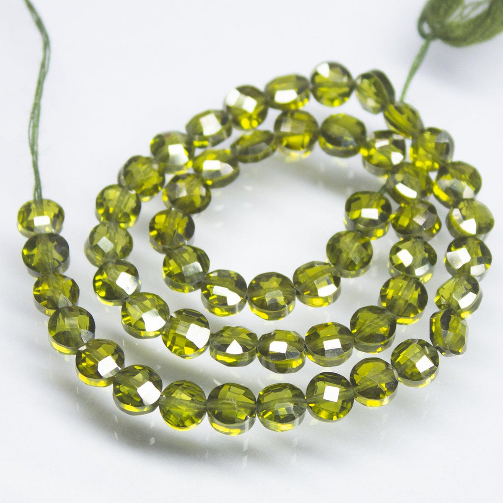 10 inch, 5mm, Natural Vessonite Green Zircon Round Coin Briolette Shape Beads, Zircon Bead - Jalvi & Co.