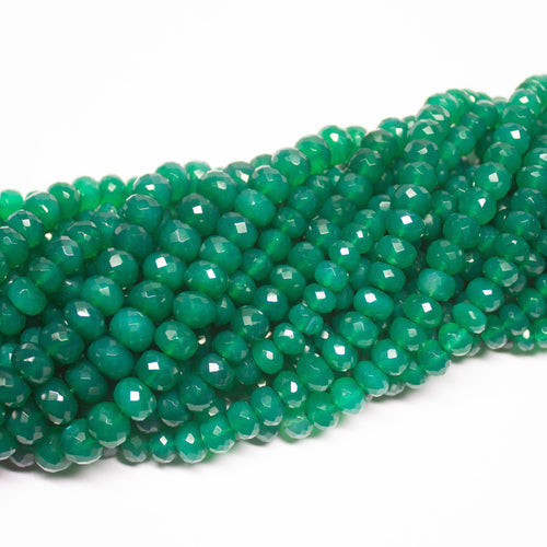 10 inch, 6-8mm, Green Onyx Faceted Rondelle Shape Gemstone Beads Strand, Onyx Beads - Jalvi & Co.