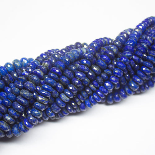 10 inch, 6-8mm, Lapis Lazuli Faceted Rondelle Shape Gemstone Beads Strand, Lapis Lazuli Beads - Jalvi & Co.