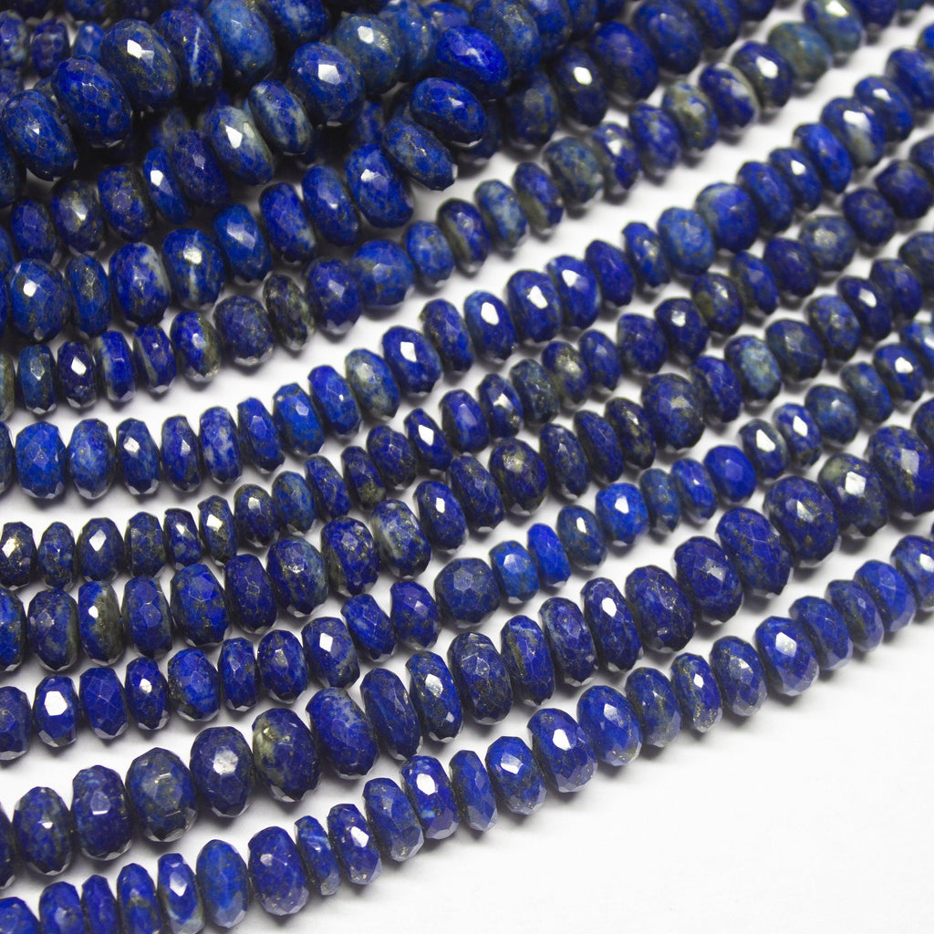 10 inch, 6-8mm, Lapis Lazuli Faceted Rondelle Shape Gemstone Beads Strand, Lapis Lazuli Beads - Jalvi & Co.