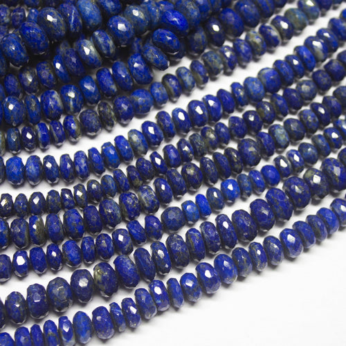 10 inch, 6-8mm, Lapis Lazuli Faceted Rondelle Shape Gemstone Beads Strand, Lapis Lazuli Beads - Jalvi & Co.