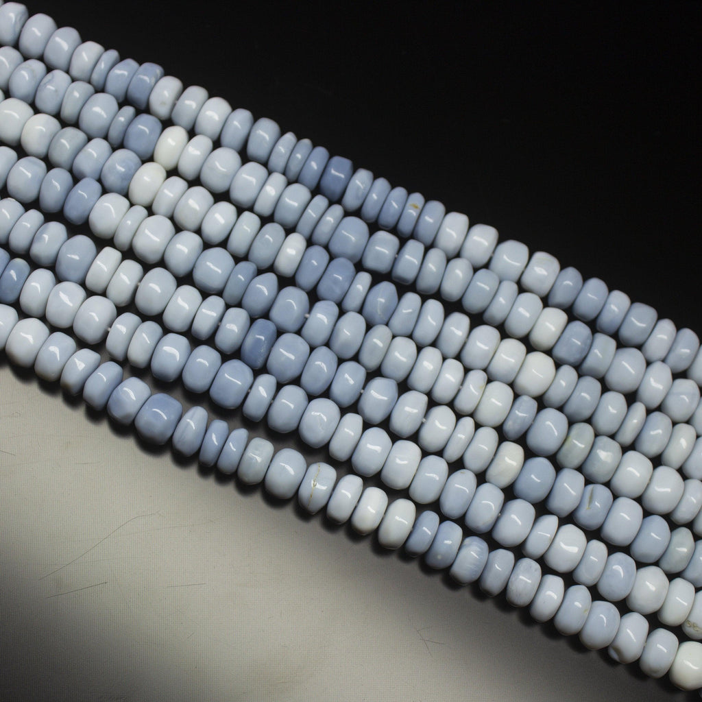 10 inch, 8mm, Blue Opal Shaded Smooth Rondelle Shape Gemstone Beads Strand, Opal Beads - Jalvi & Co.