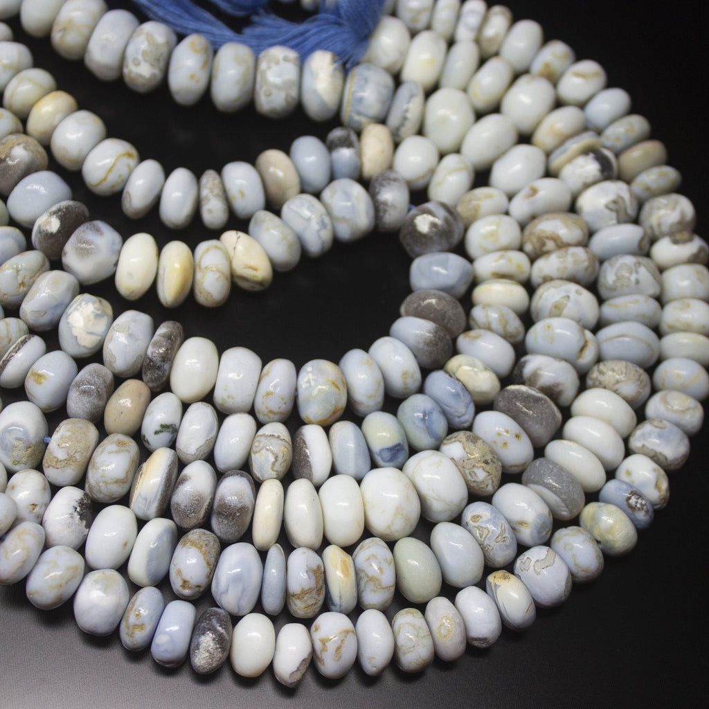 10 inch, Blue Opal Shaded Smooth Rondelle Shape Gemstone Beads Strand, Opal Beads - Jalvi & Co.
