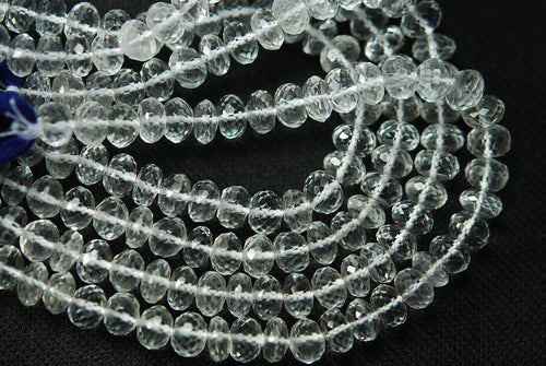 10 Inch Long Strand, Rock Crystal Quartz Micro Faceted Rondelles 8mm Long Size - Jalvi & Co.