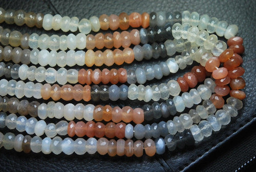 10 Inch Strand-Finest Quality Multi Moonstone Faceted Roundelles Shape Beads, 7mm Size - Jalvi & Co.