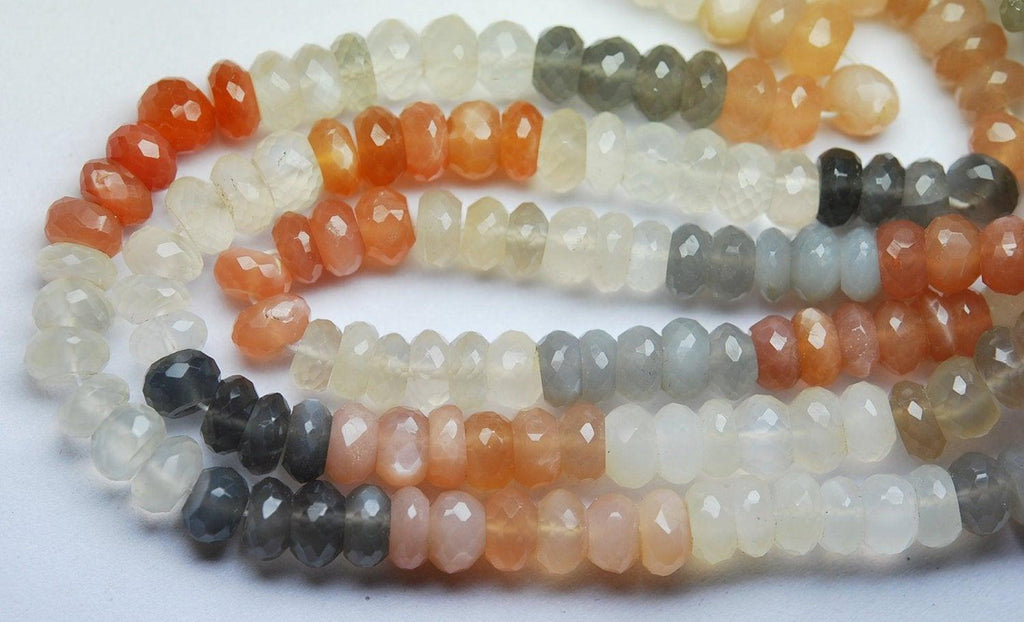 10 Inch Strand-Finest Quality Multi Moonstone Faceted Roundelles Shape Beads, 7mm Size - Jalvi & Co.