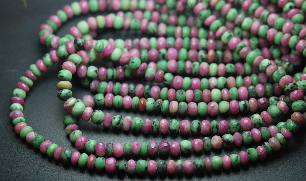 10 Inch Strand, Finest Quality, Natural Ruby Zoisite Faceted Rondelles, 6-6.5mm Size - Jalvi & Co.