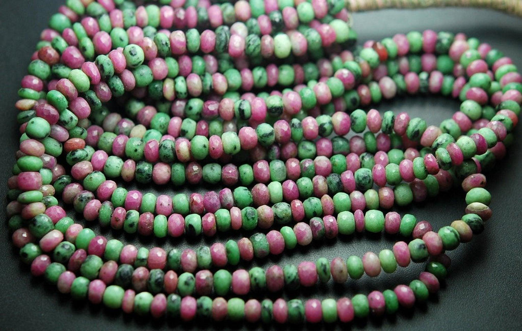 10 Inch Strand, Finest Quality, Natural Ruby Zoisite Faceted Rondelles, 6-6.5mm Size - Jalvi & Co.