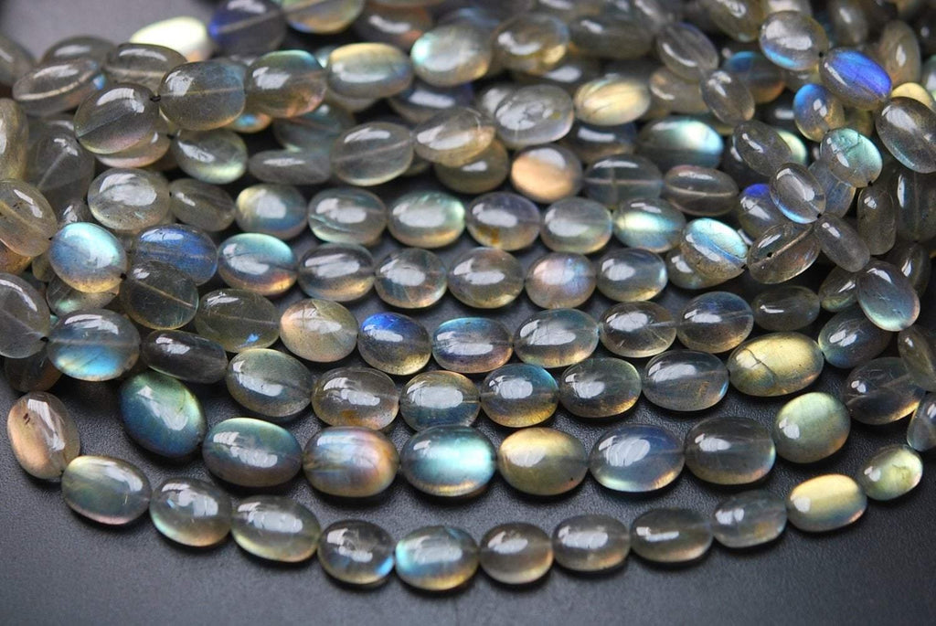 10 Inch Strand, Finest Quality,Blue Flashy Labradorite Smooth Oval Shape, 8-11mm - Jalvi & Co.