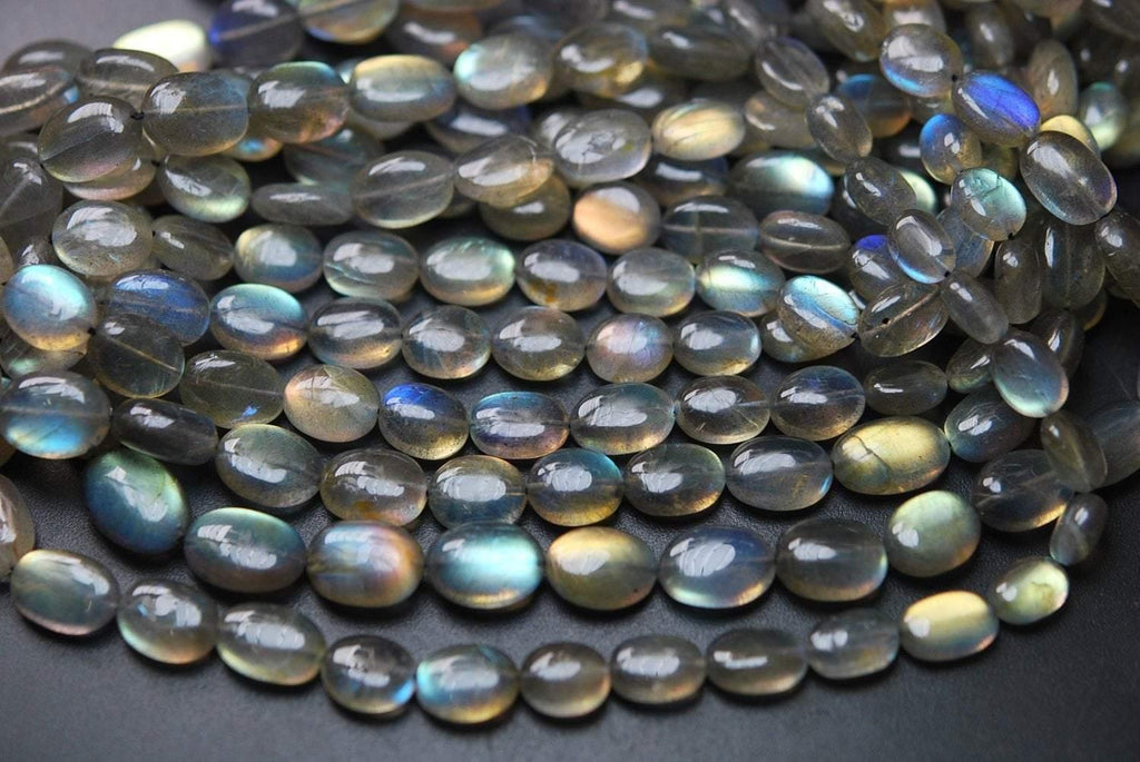 10 Inch Strand, Finest Quality,Blue Flashy Labradorite Smooth Oval Shape, 8-11mm - Jalvi & Co.