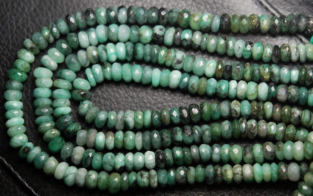 10 Inch Strand Superb-Finest Quality, Natural Shaded Emerald Faceted Rondelle, 5-6mm Size - Jalvi & Co.