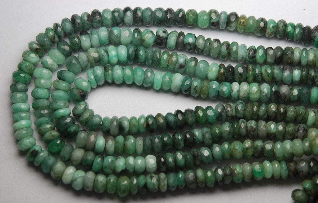 10 Inch Strand Superb-Finest Quality, Natural Shaded Emerald Faceted Rondelle, 5-6mm Size - Jalvi & Co.