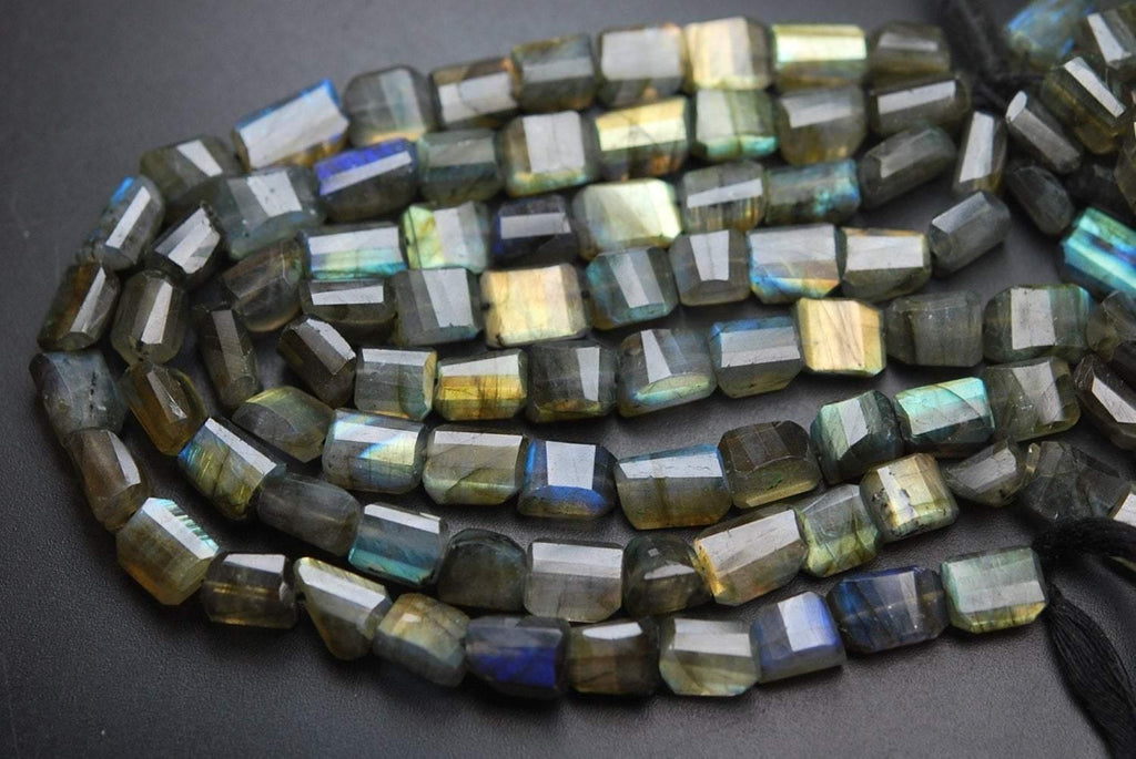 10 Inch, Super Blue Flash Labradorite Faceted Step Cut Nuggets 10-12mm Size - Jalvi & Co.