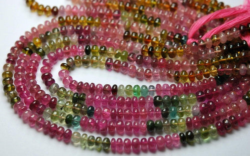 10 Inch-Super-Finest-Multi Tourmaline Smooth Rondelles,Large 4.5mm - Jalvi & Co.