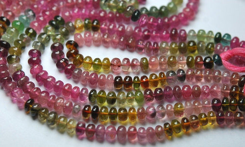 10 Inch-Super-Finest-Multi Tourmaline Smooth Rondelles,Large 4.5mm - Jalvi & Co.