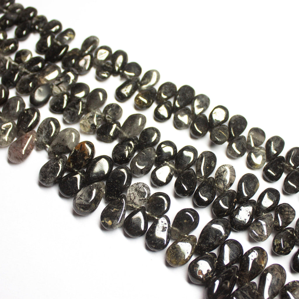 10 inches, 10-14mm, Natural Black Rutile Smooth Plain Pear Drops Briolette Gemstone Beads - Jalvi & Co.