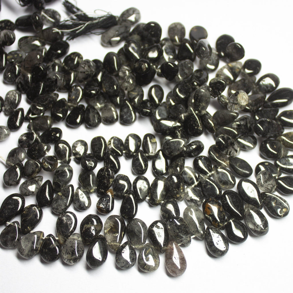 10 inches, 10-14mm, Natural Black Rutile Smooth Plain Pear Drops Briolette Gemstone Beads - Jalvi & Co.