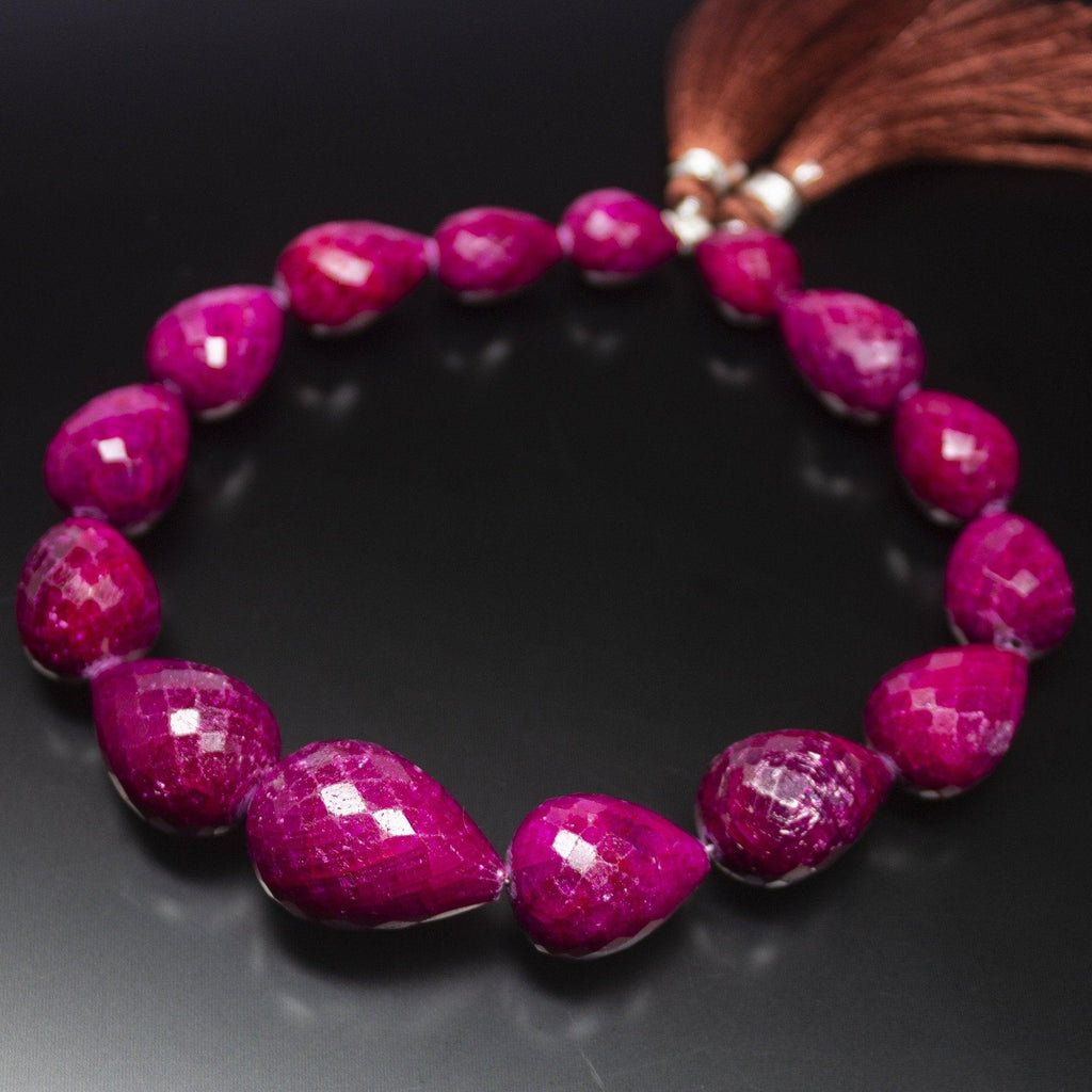 10 inches, 13-23mm, Natural Ruby Faceted Tear Drop Briolette Loose Gemstone Beads, Natural Ruby, Ruby Briolette - Jalvi & Co.