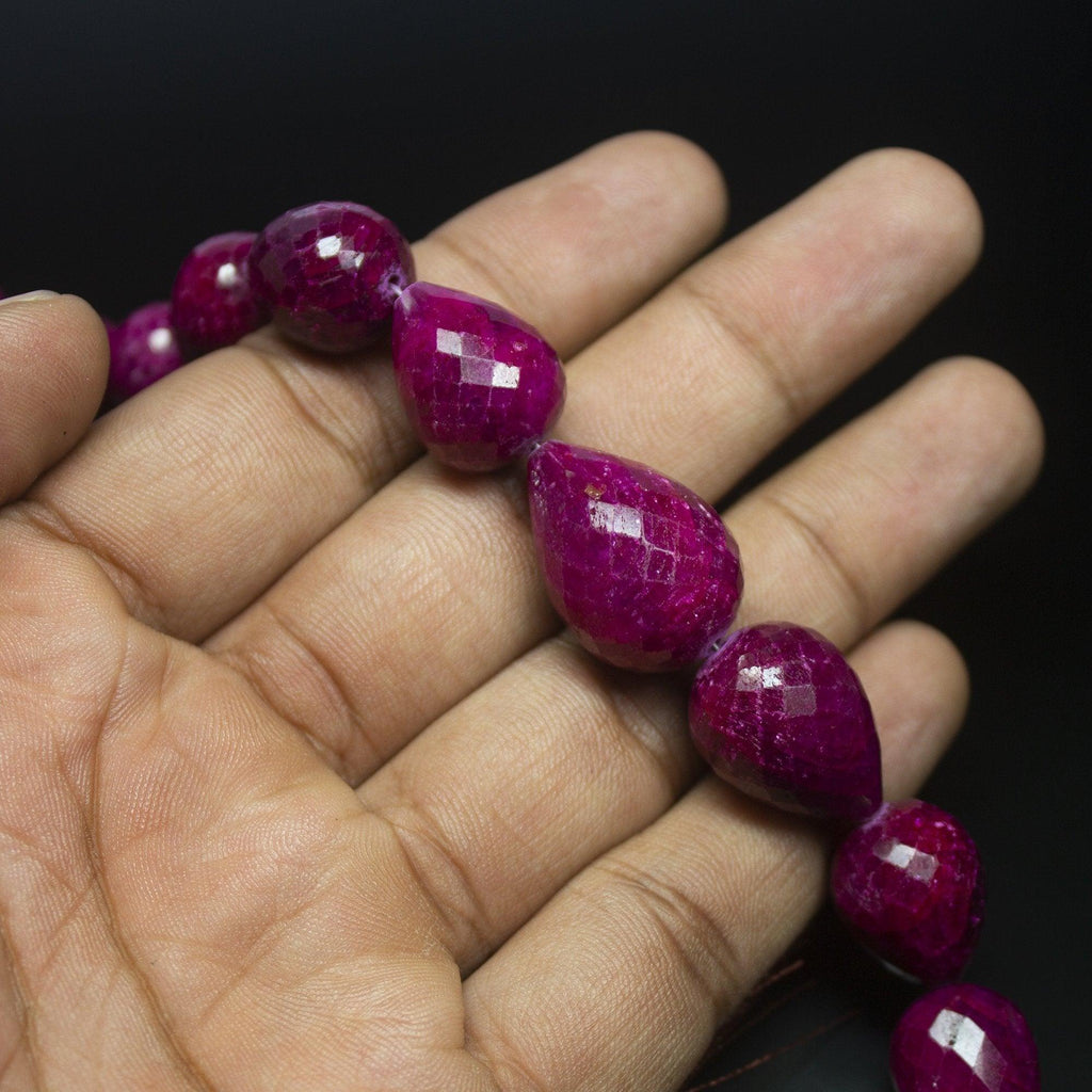 10 inches, 13-23mm, Natural Ruby Faceted Tear Drop Briolette Loose Gemstone Beads, Natural Ruby, Ruby Briolette - Jalvi & Co.