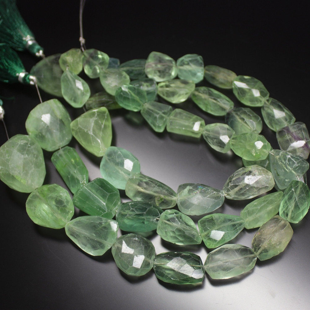 10 inches, 14-25mm, Natural Green Fluorite Faceted Large Size Tumble Loose Beads - Jalvi & Co.