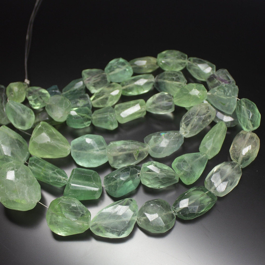 10 inches, 14-25mm, Natural Green Fluorite Faceted Large Size Tumble Loose Beads - Jalvi & Co.