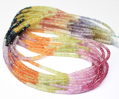 10 inches, 3mm, Multi Sapphire Faceted Heishi Wheel Tyre Loose Beads Strand, Sapphire Beads - Jalvi & Co.