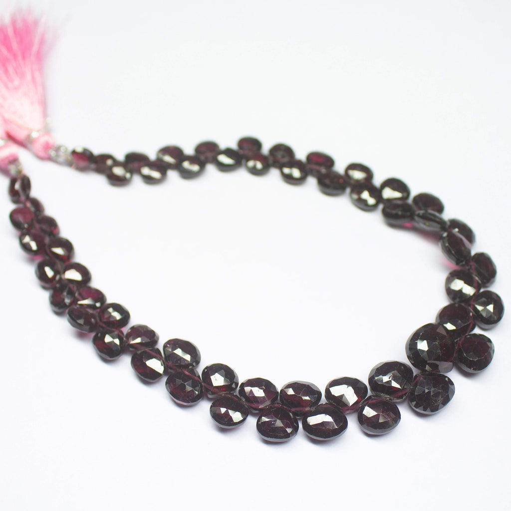 10 inches, 5-10mm, Natural Pink Rhodolite Garnet Faceted Heart Drop Briolette Beads - Jalvi & Co.