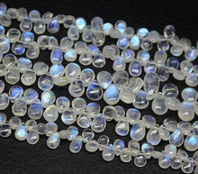 Load image into Gallery viewer, 10 inches, 5-8mm, Natural Rainbow Moonstone Smooth Pear Drops Briolette Beads, Moonstone Beads - Jalvi &amp; Co.