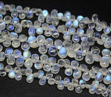 10 inches,  5-8mm, Natural Rainbow Moonstone Smooth Pear Drops Briolette Beads, Moonstone Beads