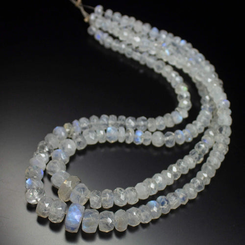 10 inches, 5-9mm, Natural Rainbow Moonstone Faceted Rondelle Loose Gemstone Beads - Jalvi & Co.