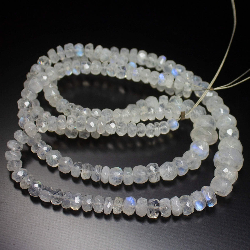 10 inches, 5-9mm, Natural Rainbow Moonstone Faceted Rondelle Loose Gemstone Beads - Jalvi & Co.
