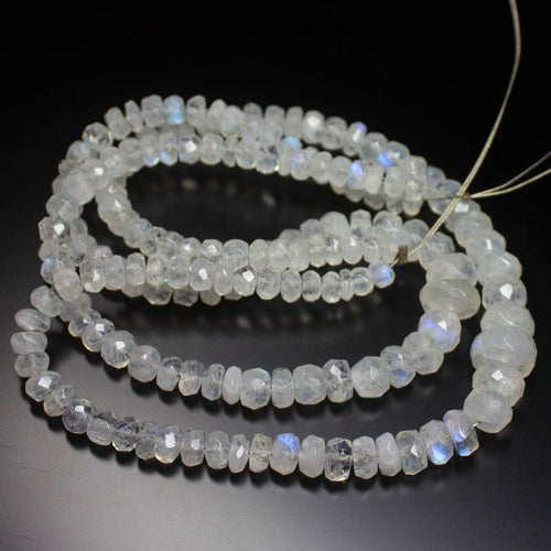 10 inches, 5-9mm, Natural Rainbow Moonstone Faceted Rondelle Loose Gemstone Beads - Jalvi & Co.