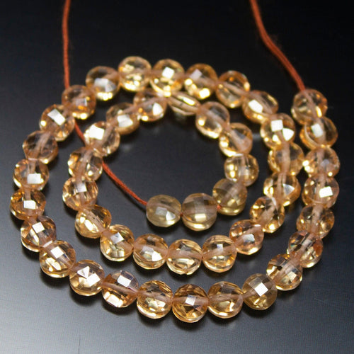 10 inches, 5mm, Champagne Zircon Faceted Coin Briolette Beads Strand, Zircon Beads - Jalvi & Co.